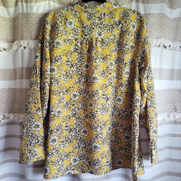 Denim & Co. | Woven Mustard Floral Button Blouse - Picture 2 of 7